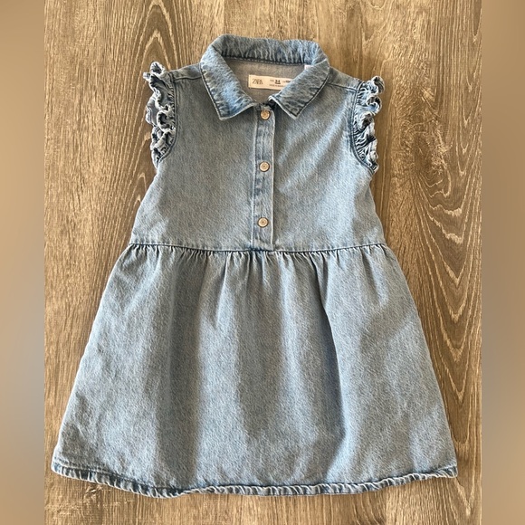 ZARA DENIM DRESS WITH SCRUNCHIE - Picture 2 of 4